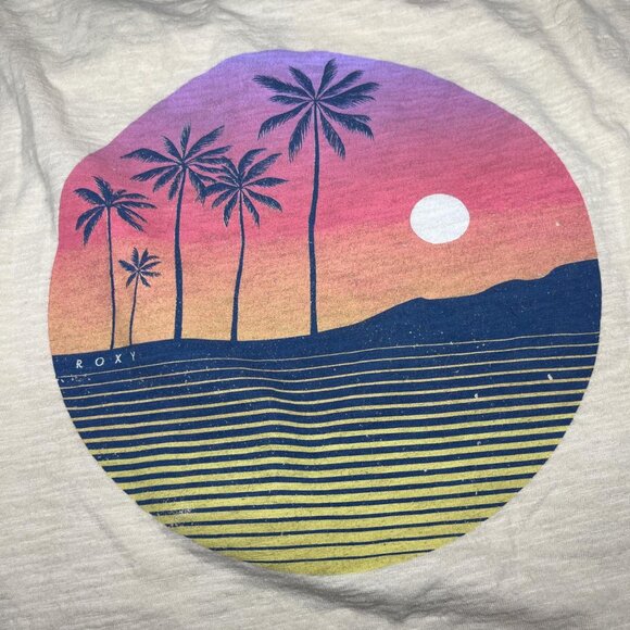Roxy Cream Graphic Cut-Off T-shirt 100% Cotton Size Small - Picture 3 of 4